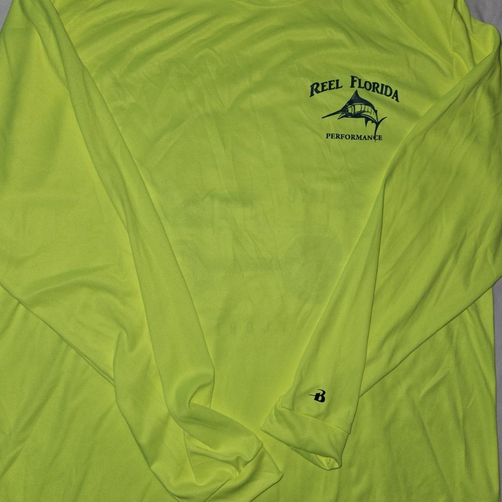 Reel Florida Longboard Surf Club Neon Yellow Long Sleeve Heat Gear Shirt L